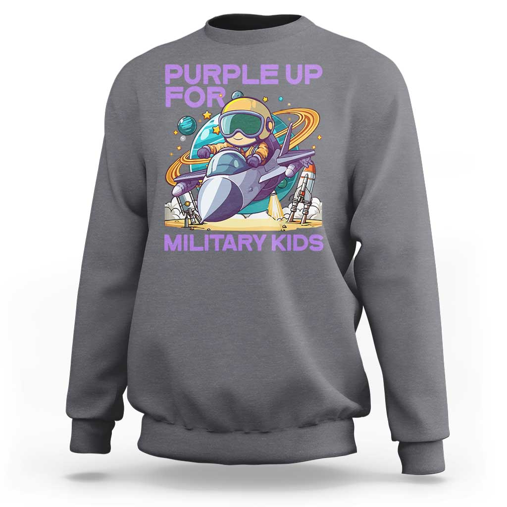 Purple Up For Military Kids Sweatshirt Military Child Month Astronaut Fights