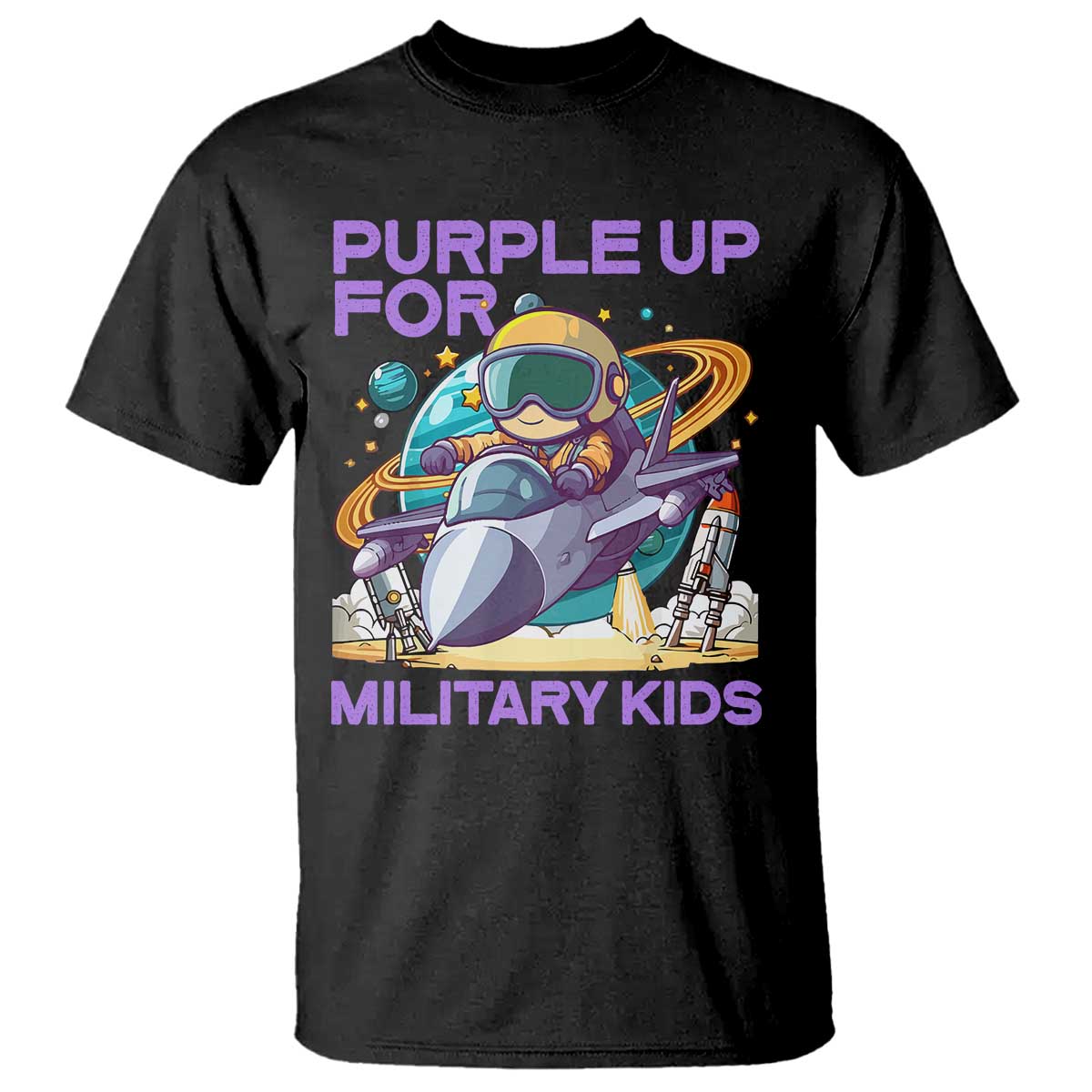 Purple Up For Military Kids T Shirt Military Child Month Astronaut Fights