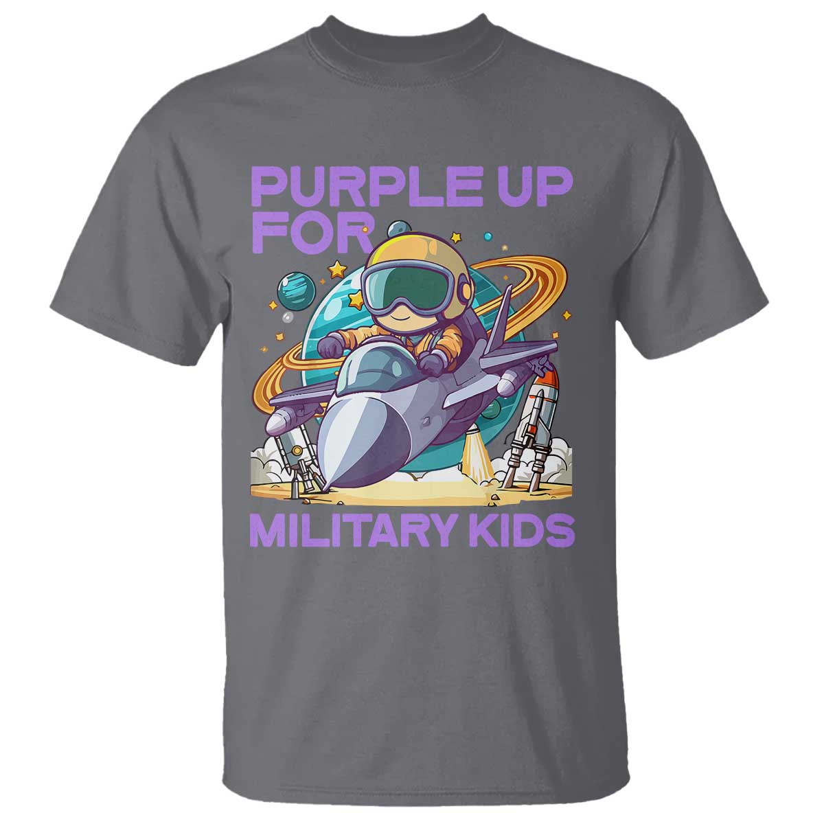Purple Up For Military Kids T Shirt Military Child Month Astronaut Fights