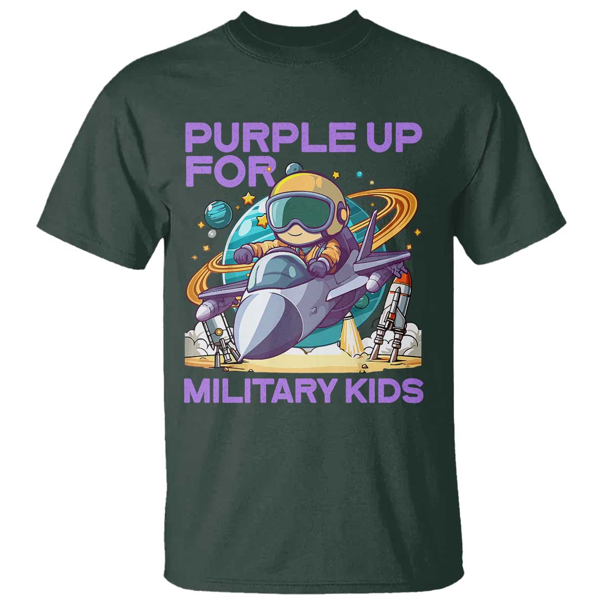 Purple Up For Military Kids T Shirt Military Child Month Astronaut Fights