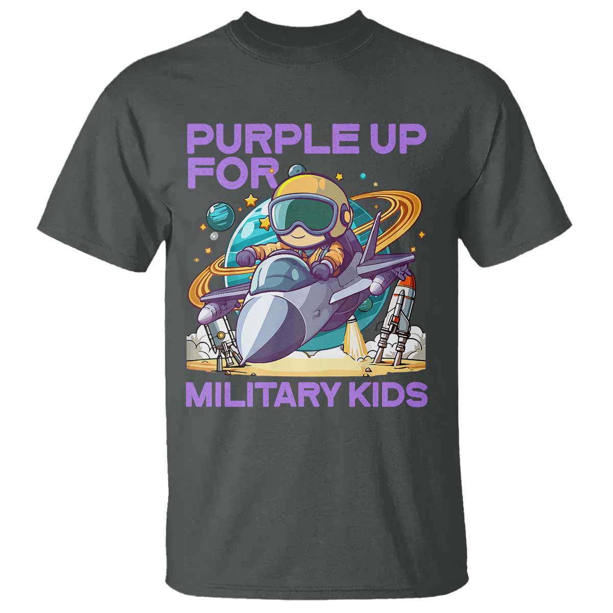 Purple Up For Military Kids T Shirt Military Child Month Astronaut Fights