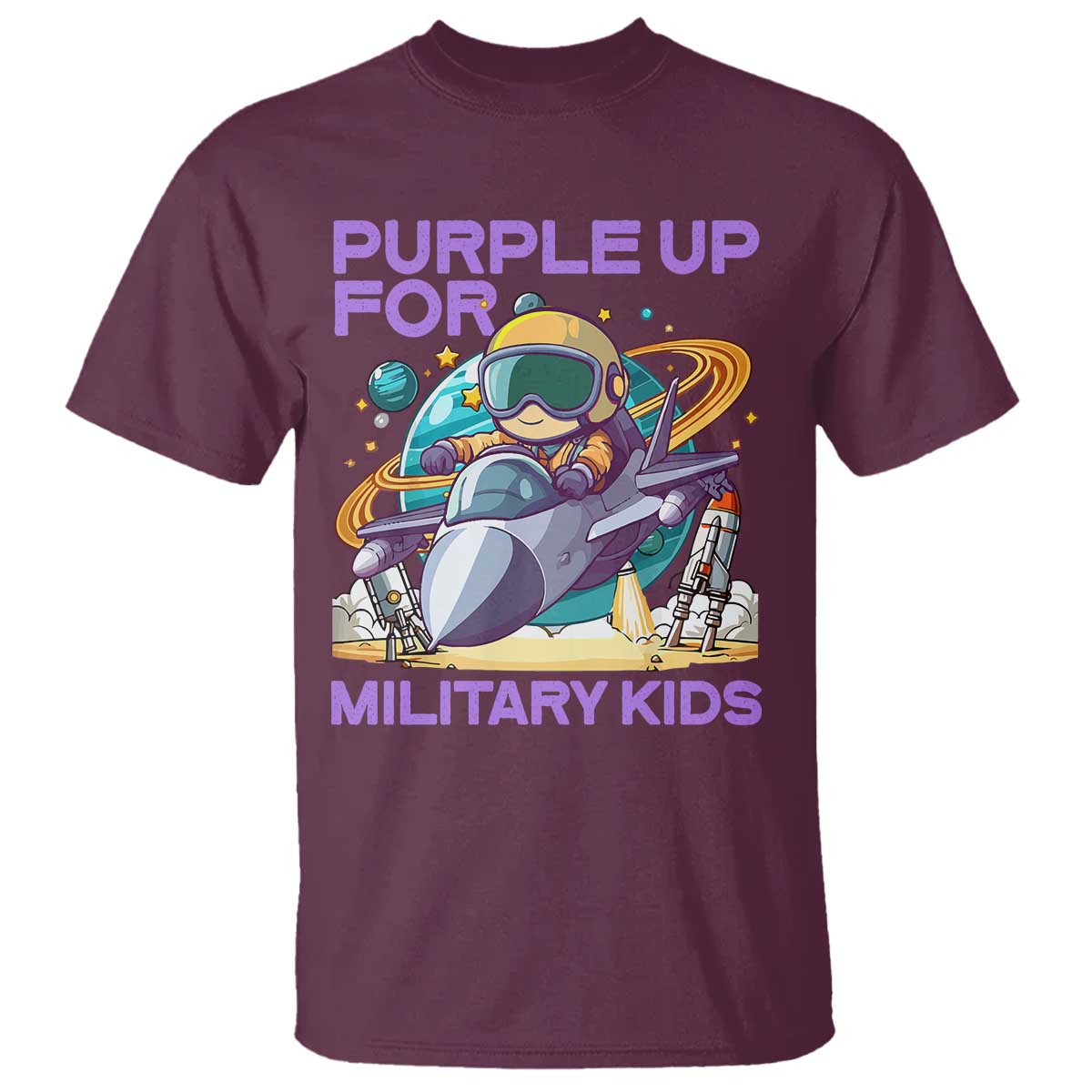 Purple Up For Military Kids T Shirt Military Child Month Astronaut Fights