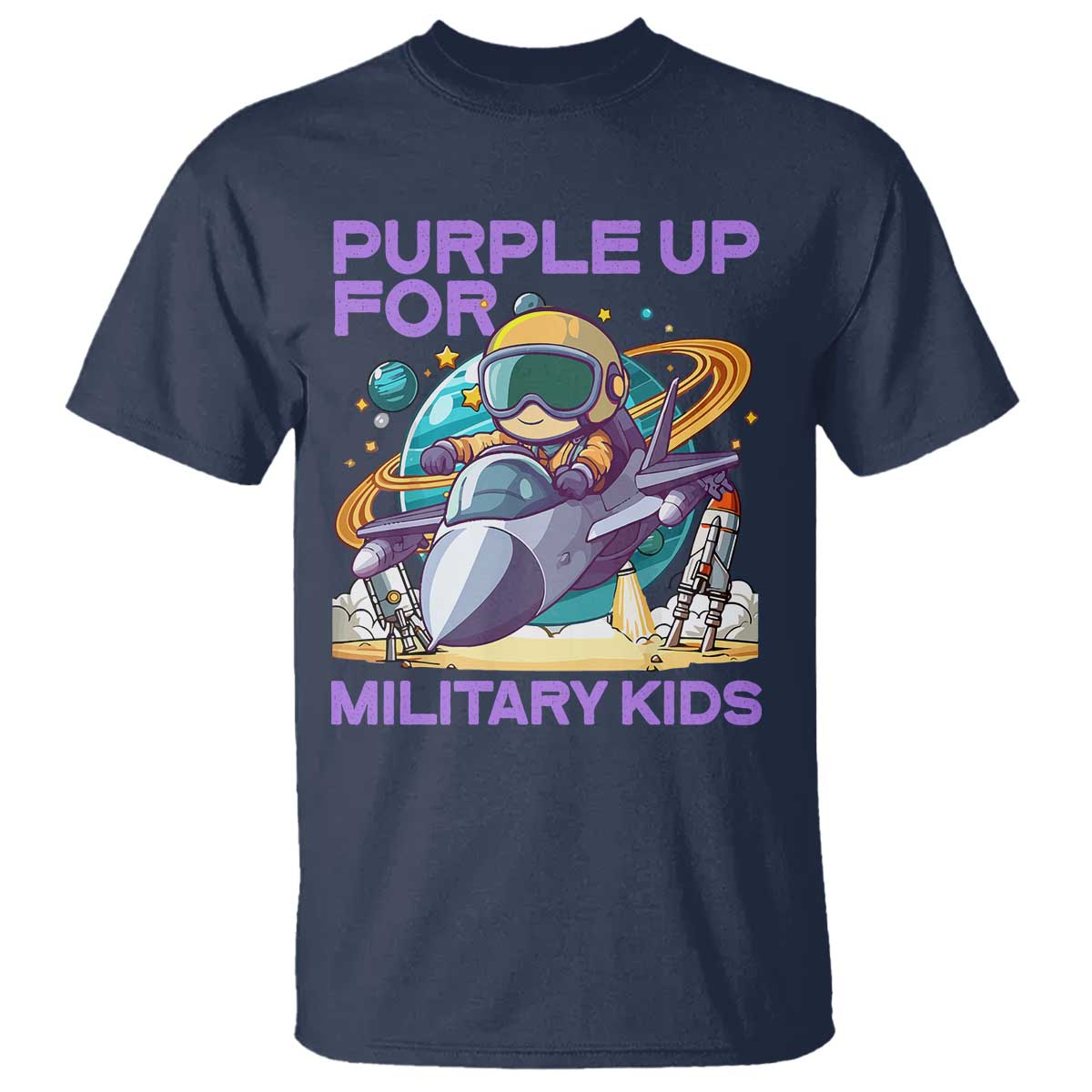 Purple Up For Military Kids T Shirt Military Child Month Astronaut Fights