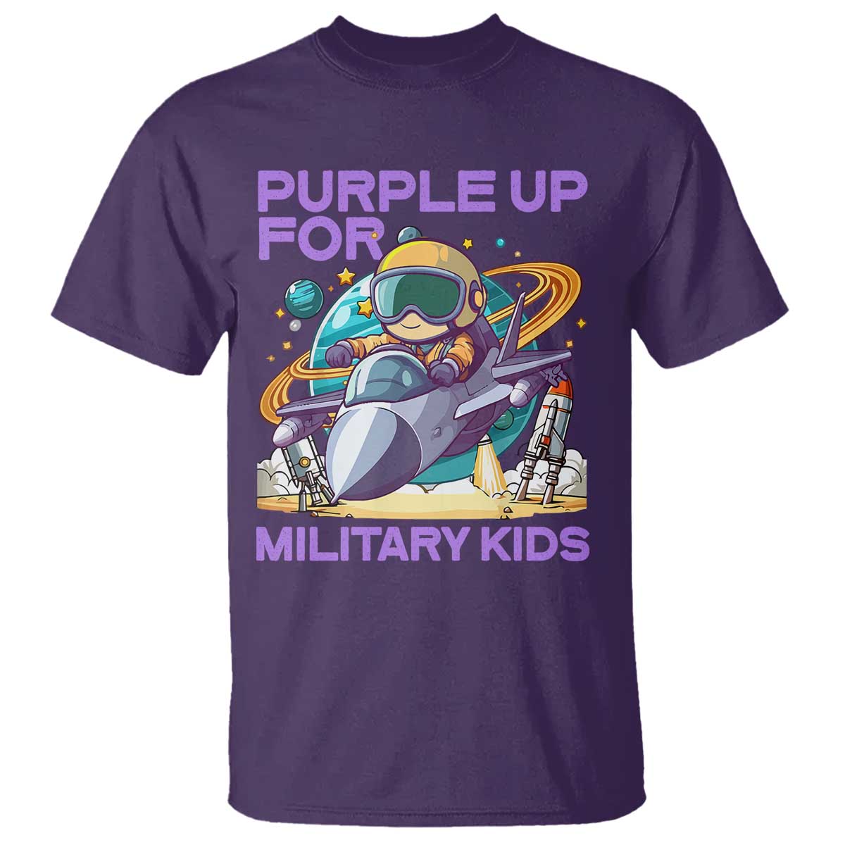 Purple Up For Military Kids T Shirt Military Child Month Astronaut Fights