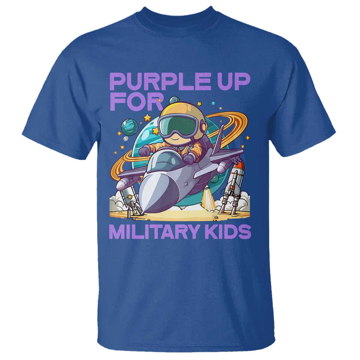 Purple Up For Military Kids T Shirt Military Child Month Astronaut Fights