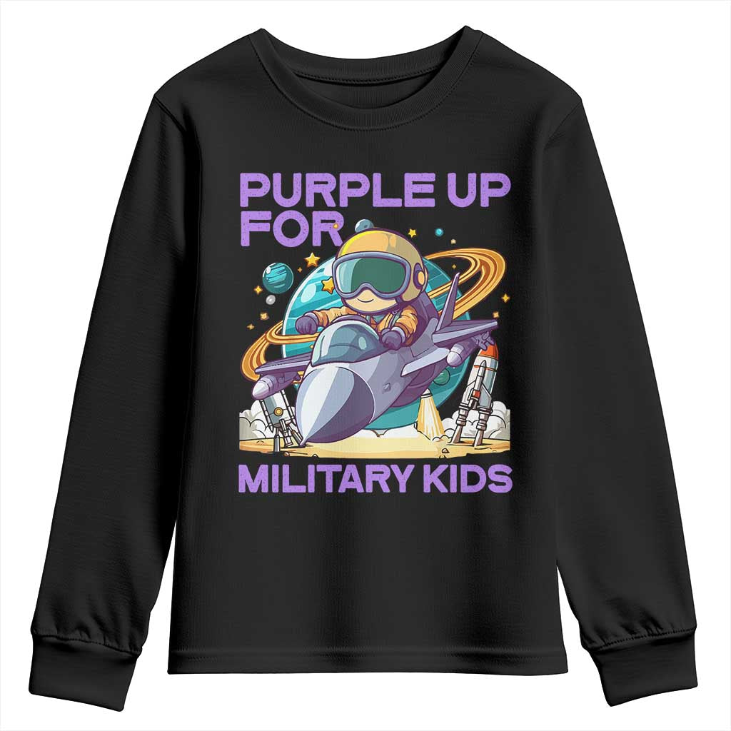 Purple Up For Military Kids Youth Sweatshirt Military Child Month Astronaut Fights