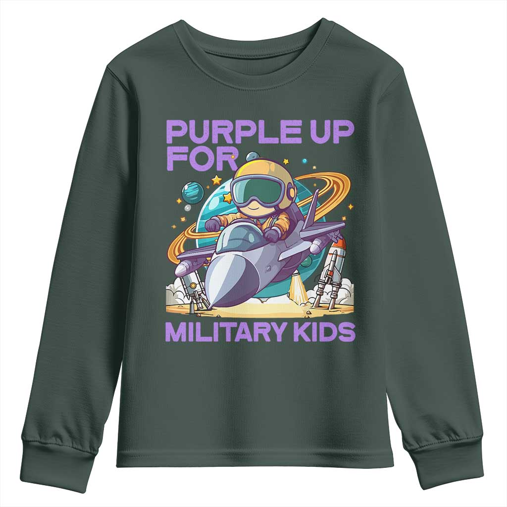 Purple Up For Military Kids Youth Sweatshirt Military Child Month Astronaut Fights