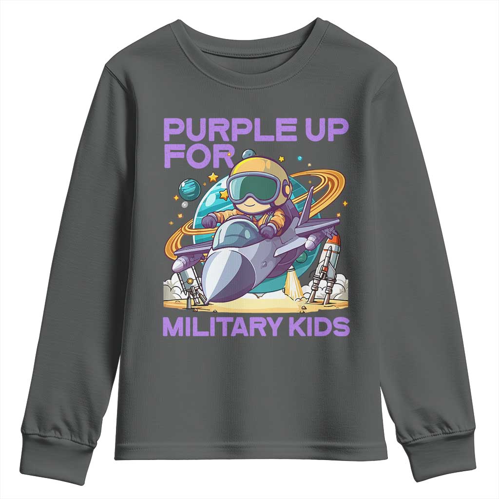 Purple Up For Military Kids Youth Sweatshirt Military Child Month Astronaut Fights