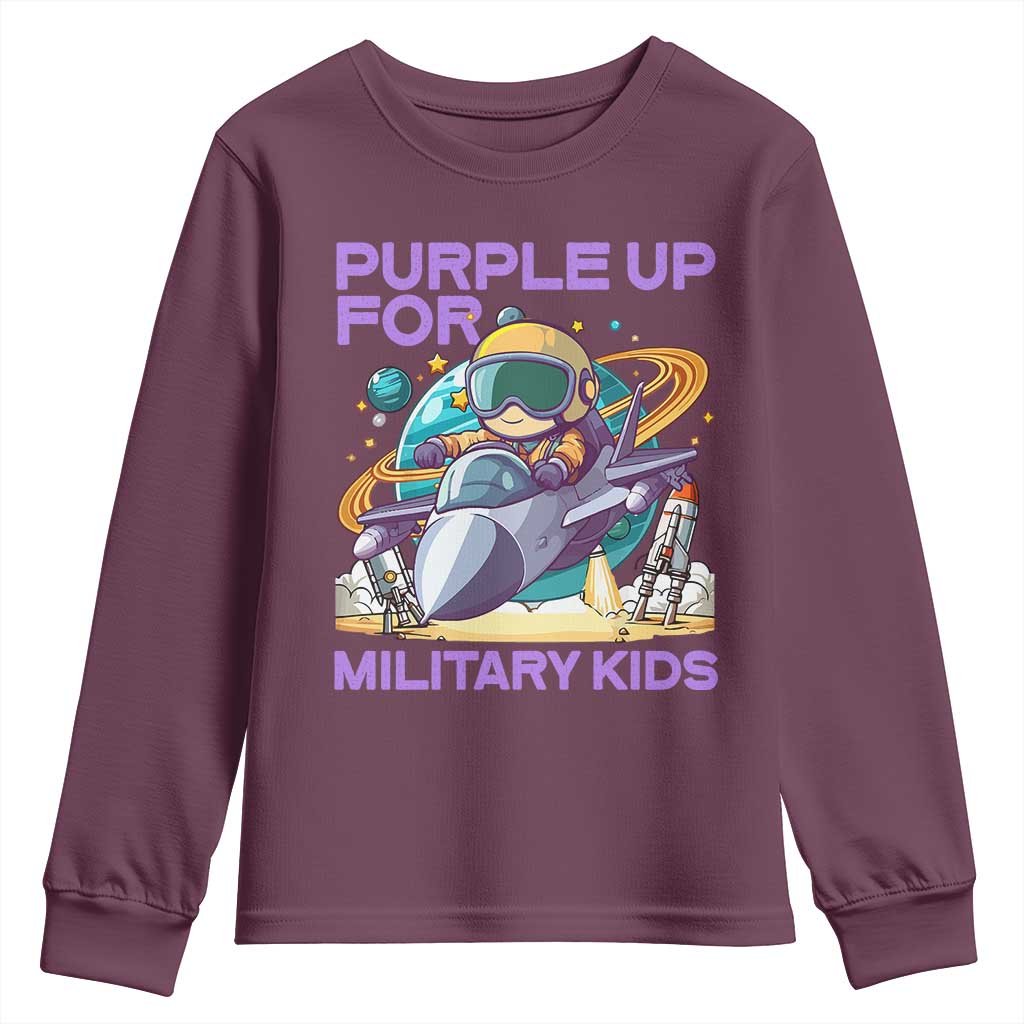 Purple Up For Military Kids Youth Sweatshirt Military Child Month Astronaut Fights