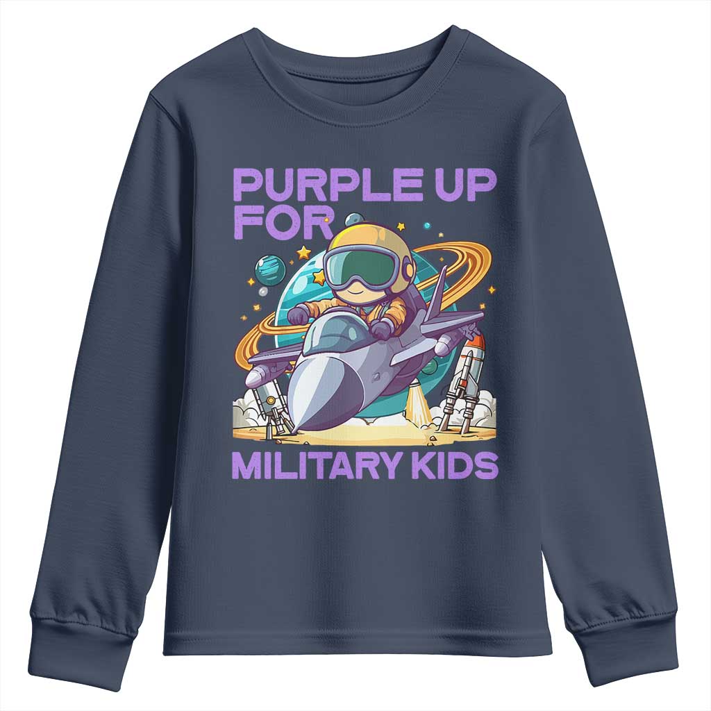 Purple Up For Military Kids Youth Sweatshirt Military Child Month Astronaut Fights
