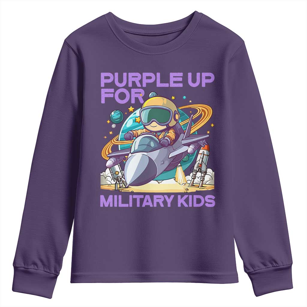 Purple Up For Military Kids Youth Sweatshirt Military Child Month Astronaut Fights