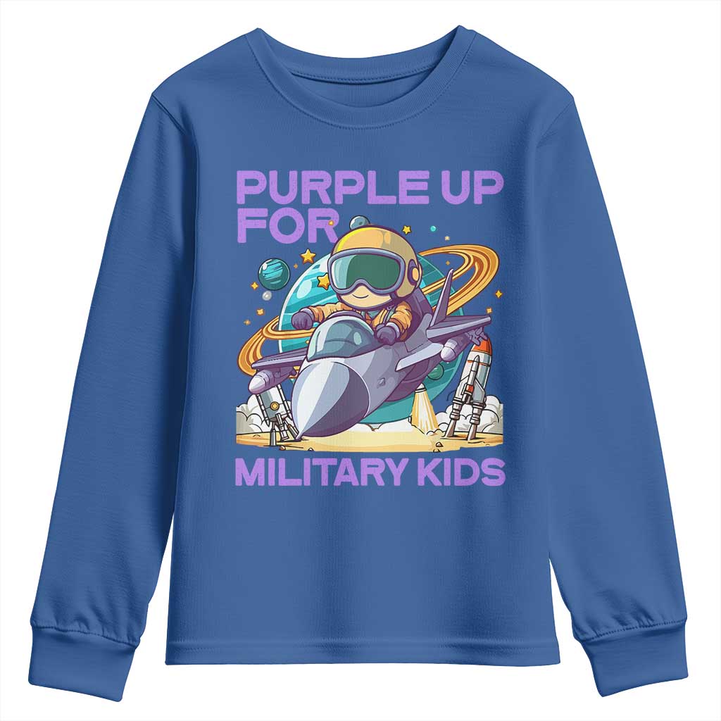 Purple Up For Military Kids Youth Sweatshirt Military Child Month Astronaut Fights