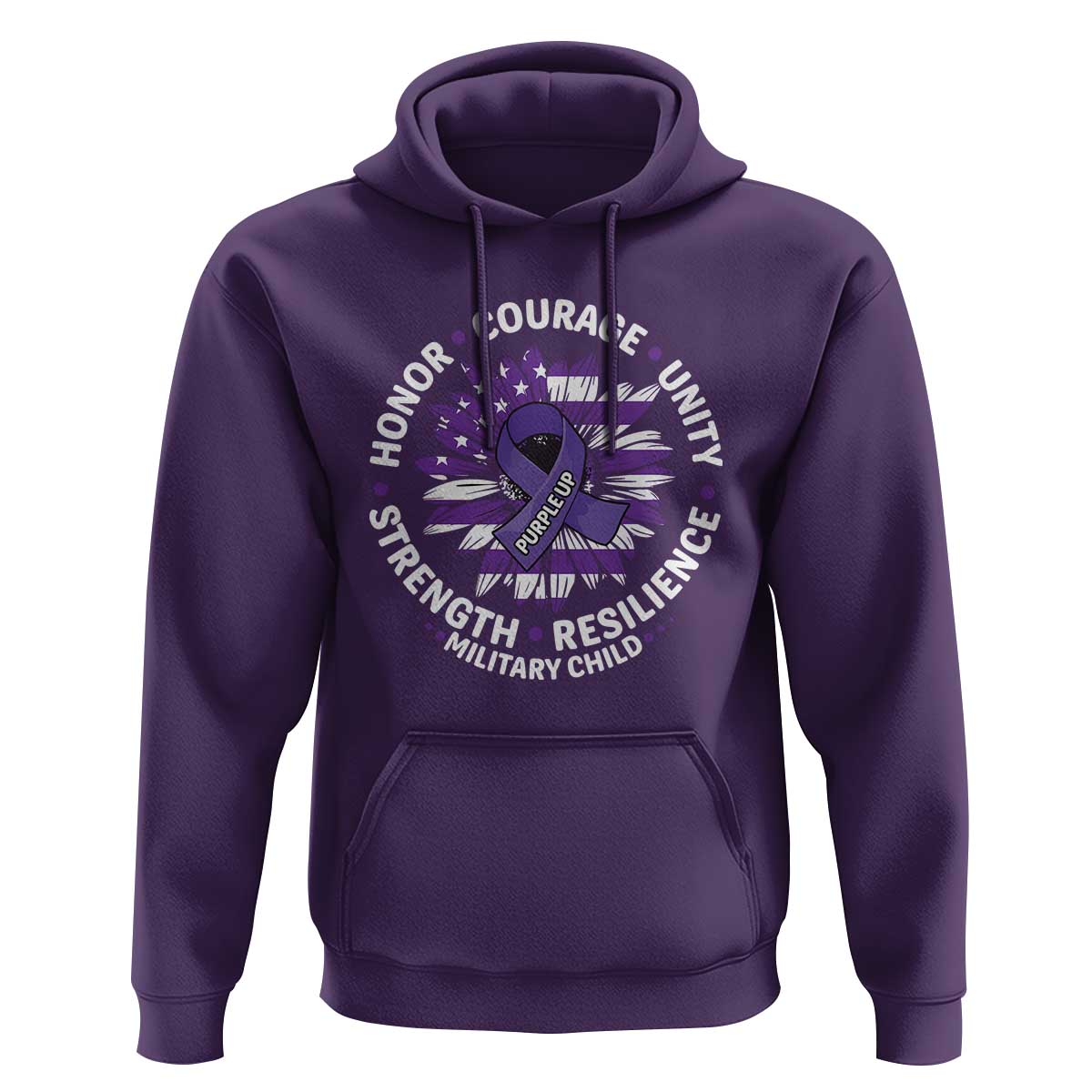 Military Child Month Hoodie Purple Up Military Child Honor Courage Unity Strength Resilience