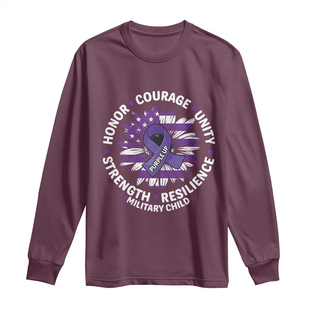 Military Child Month Long Sleeve Shirt Purple Up Military Child Honor Courage Unity Strength Resilience