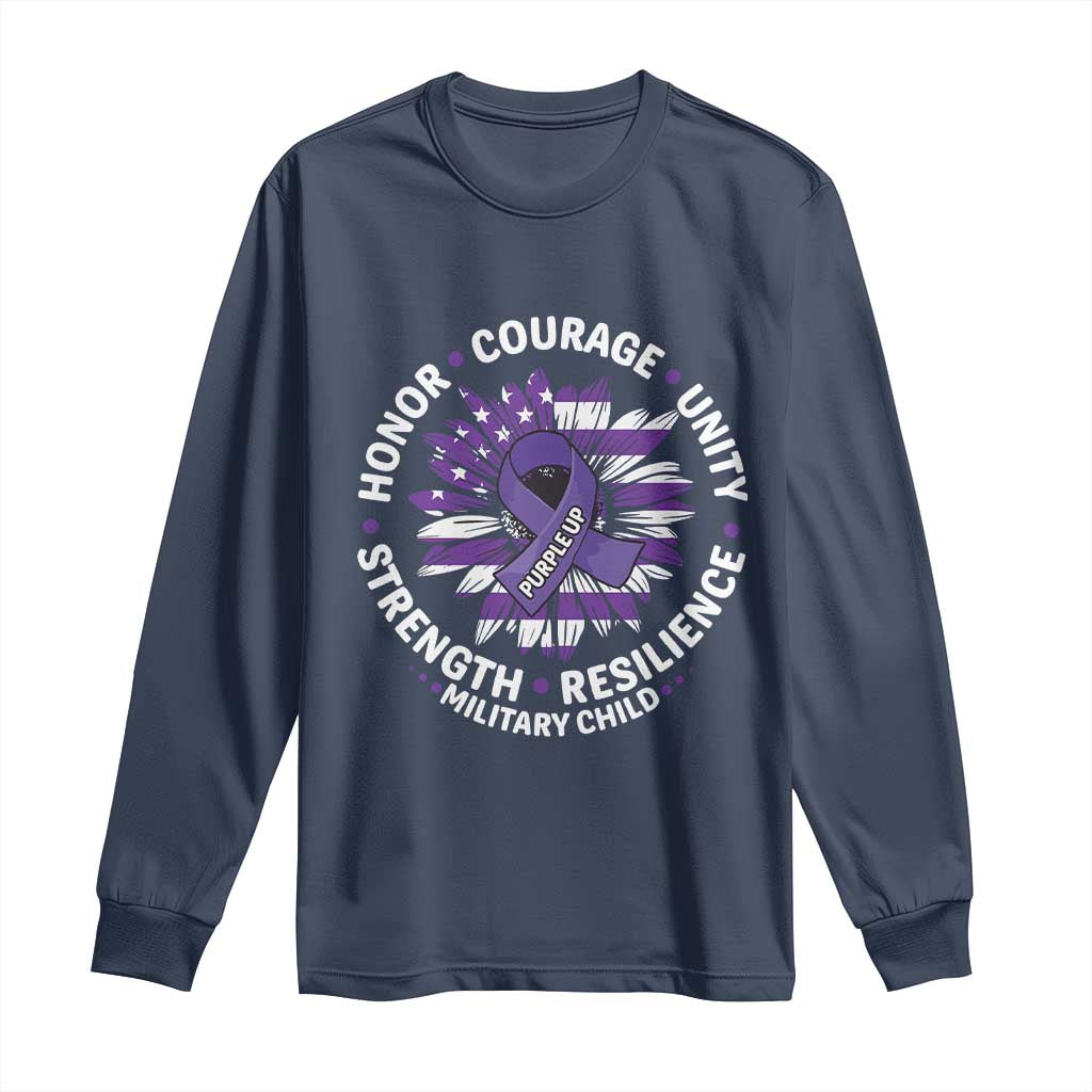 Military Child Month Long Sleeve Shirt Purple Up Military Child Honor Courage Unity Strength Resilience