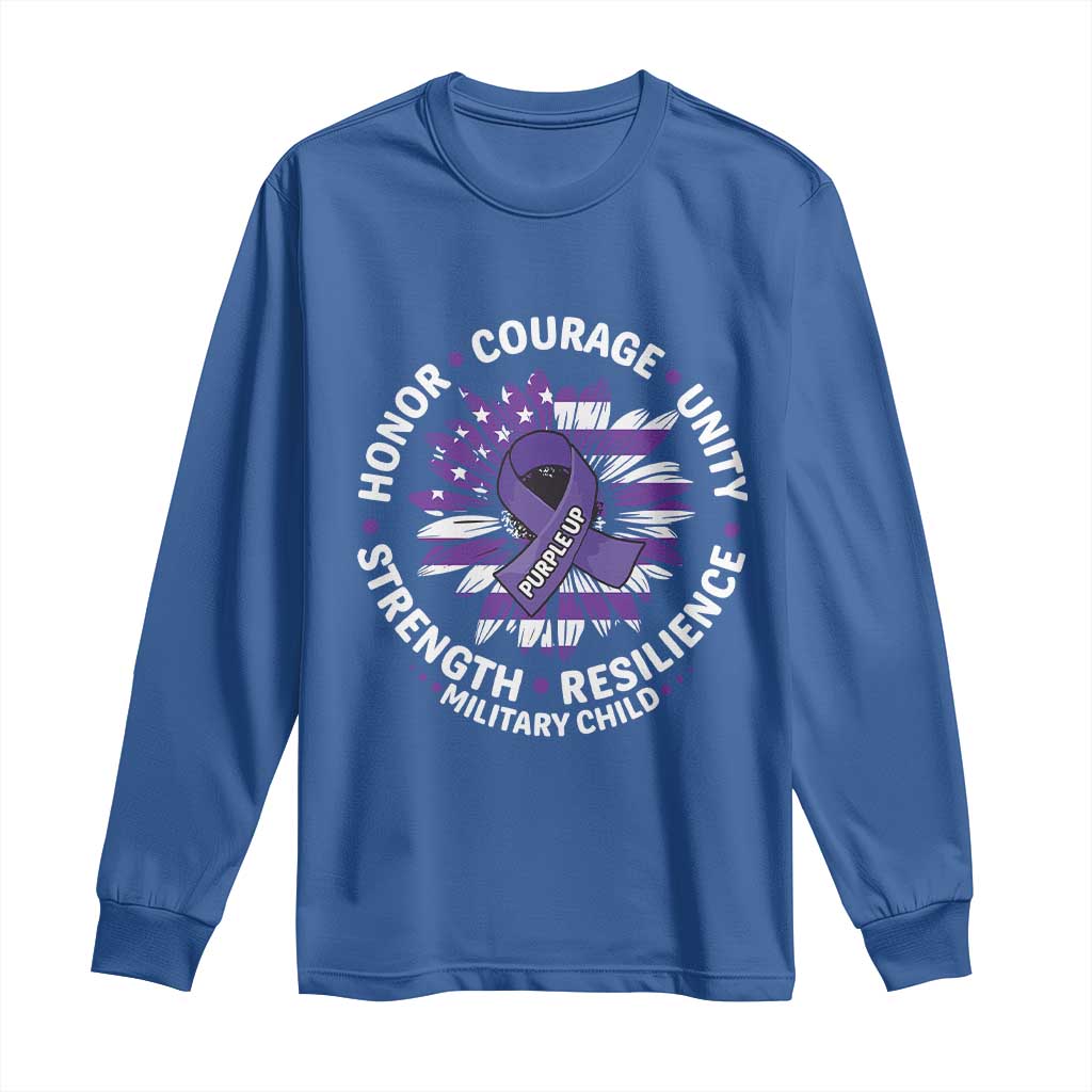 Military Child Month Long Sleeve Shirt Purple Up Military Child Honor Courage Unity Strength Resilience