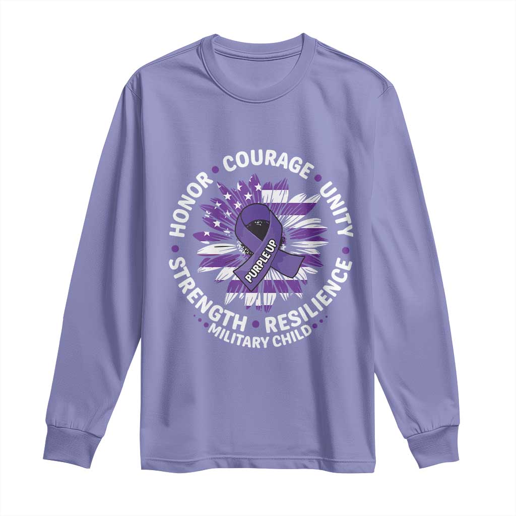 Military Child Month Long Sleeve Shirt Purple Up Military Child Honor Courage Unity Strength Resilience