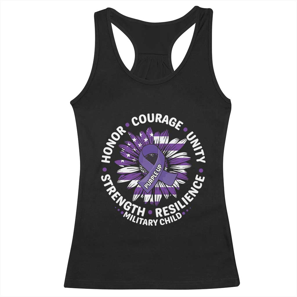 Military Child Month Racerback Tank Top Purple Up Military Child Honor Courage Unity Strength Resilience