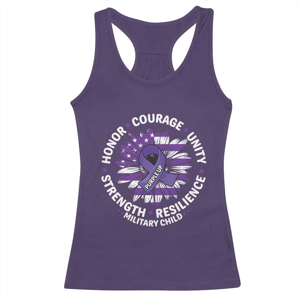 Military Child Month Racerback Tank Top Purple Up Military Child Honor Courage Unity Strength Resilience