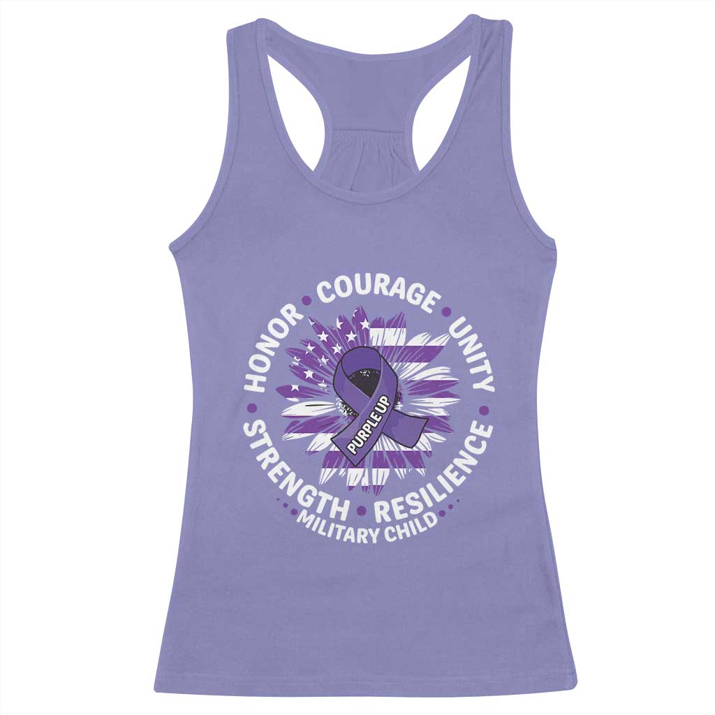 Military Child Month Racerback Tank Top Purple Up Military Child Honor Courage Unity Strength Resilience