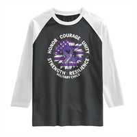 Military Child Month Raglan Shirt Purple Up Military Child Honor Courage Unity Strength Resilience