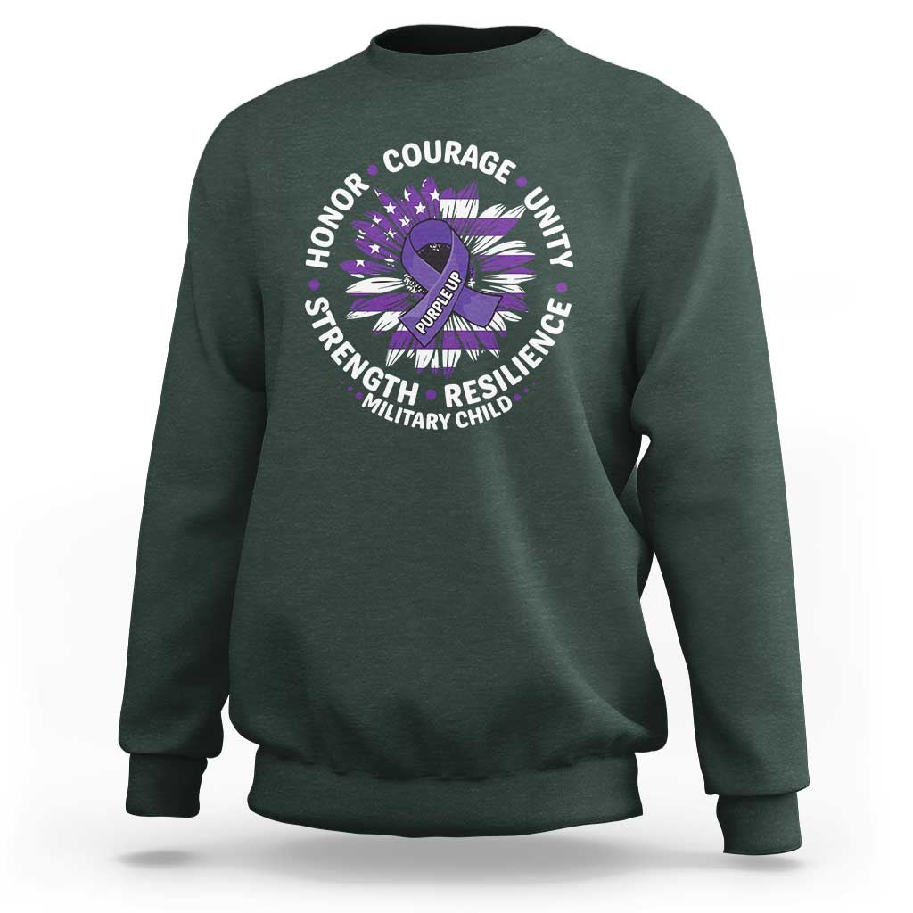 Military Child Month Sweatshirt Purple Up Military Child Honor Courage Unity Strength Resilience
