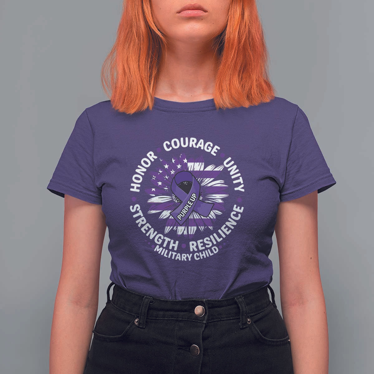 Military Child Month T Shirt For Women Purple Up Military Child Honor Courage Unity Strength Resilience