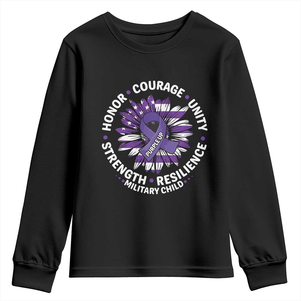 Military Child Month Youth Sweatshirt Purple Up Military Child Honor Courage Unity Strength Resilience