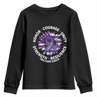 Military Child Month Youth Sweatshirt Purple Up Military Child Honor Courage Unity Strength Resilience