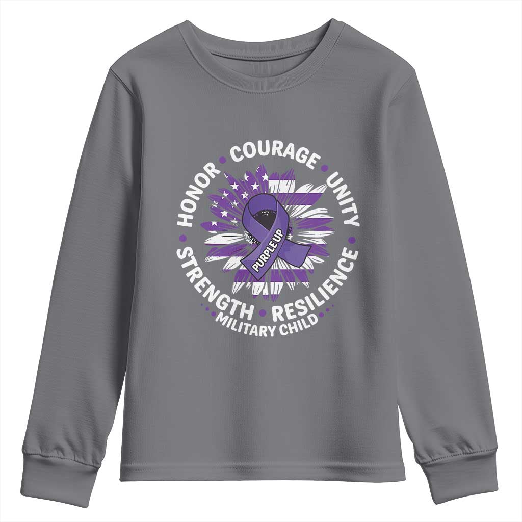 Military Child Month Youth Sweatshirt Purple Up Military Child Honor Courage Unity Strength Resilience