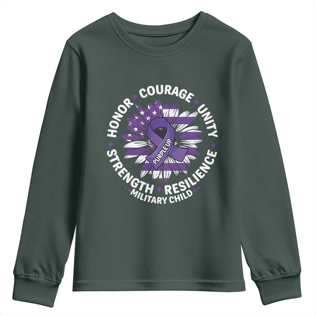 Military Child Month Youth Sweatshirt Purple Up Military Child Honor Courage Unity Strength Resilience