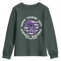 Military Child Month Youth Sweatshirt Purple Up Military Child Honor Courage Unity Strength Resilience