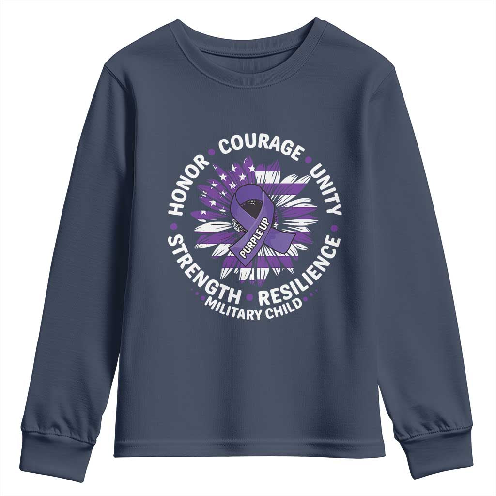 Military Child Month Youth Sweatshirt Purple Up Military Child Honor Courage Unity Strength Resilience