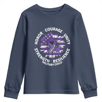 Military Child Month Youth Sweatshirt Purple Up Military Child Honor Courage Unity Strength Resilience