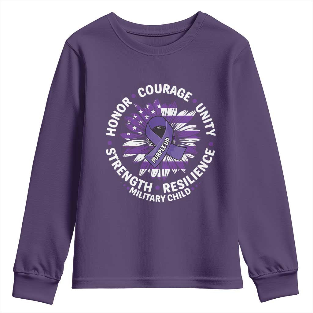 Military Child Month Youth Sweatshirt Purple Up Military Child Honor Courage Unity Strength Resilience