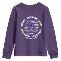 Military Child Month Youth Sweatshirt Purple Up Military Child Honor Courage Unity Strength Resilience
