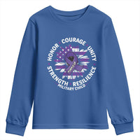 Military Child Month Youth Sweatshirt Purple Up Military Child Honor Courage Unity Strength Resilience