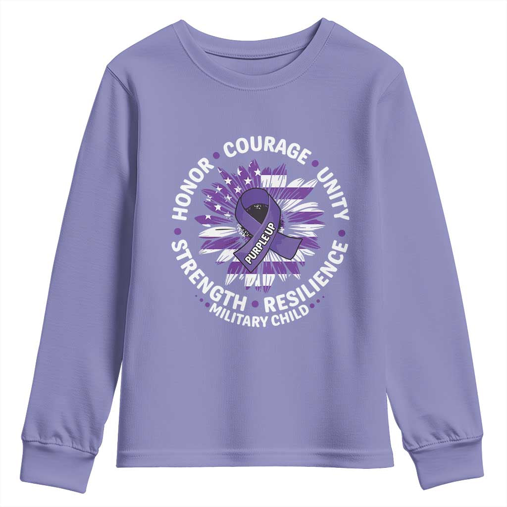 Military Child Month Youth Sweatshirt Purple Up Military Child Honor Courage Unity Strength Resilience