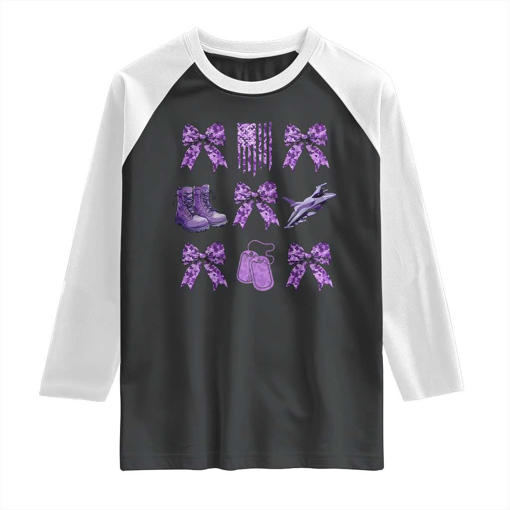 Military Kid Month Camo Coquette Bow Raglan Shirt
