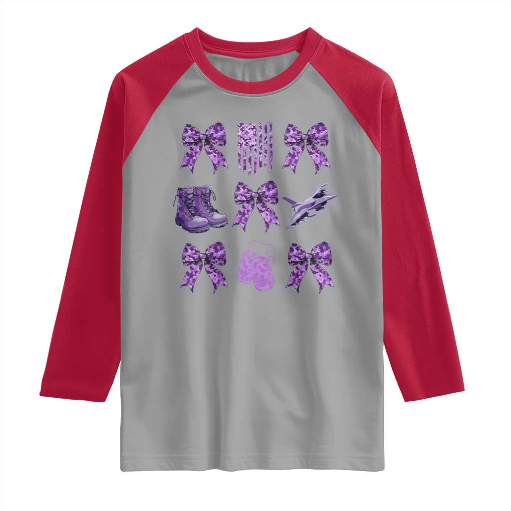 Military Kid Month Camo Coquette Bow Raglan Shirt