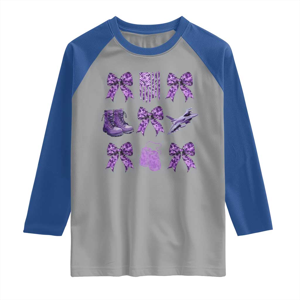 Military Kid Month Camo Coquette Bow Raglan Shirt