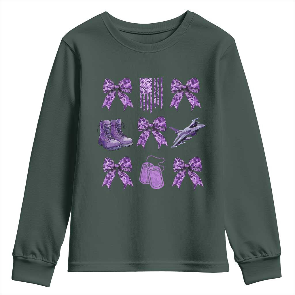 Military Kid Month Camo Coquette Bow Youth Sweatshirt