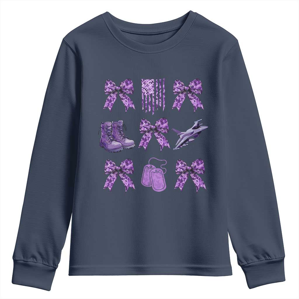 Military Kid Month Camo Coquette Bow Youth Sweatshirt