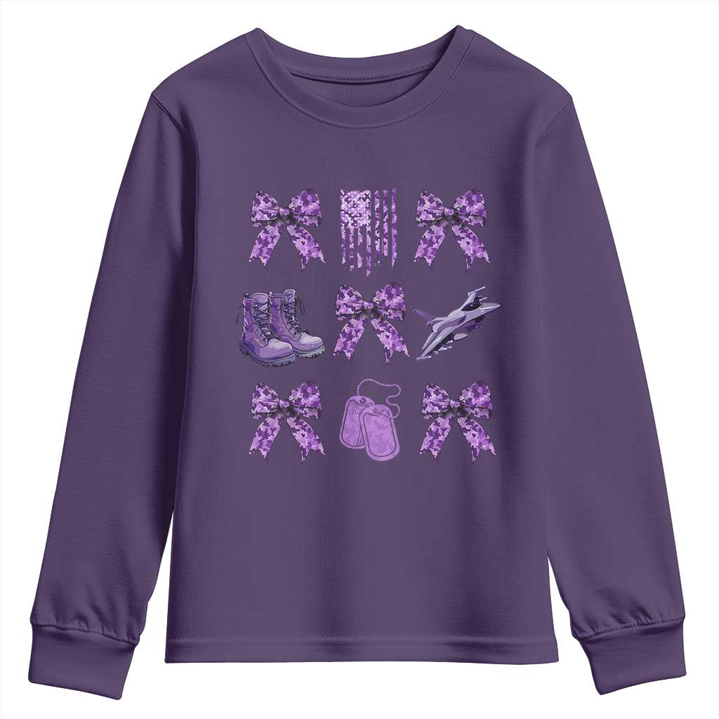 Military Kid Month Camo Coquette Bow Youth Sweatshirt