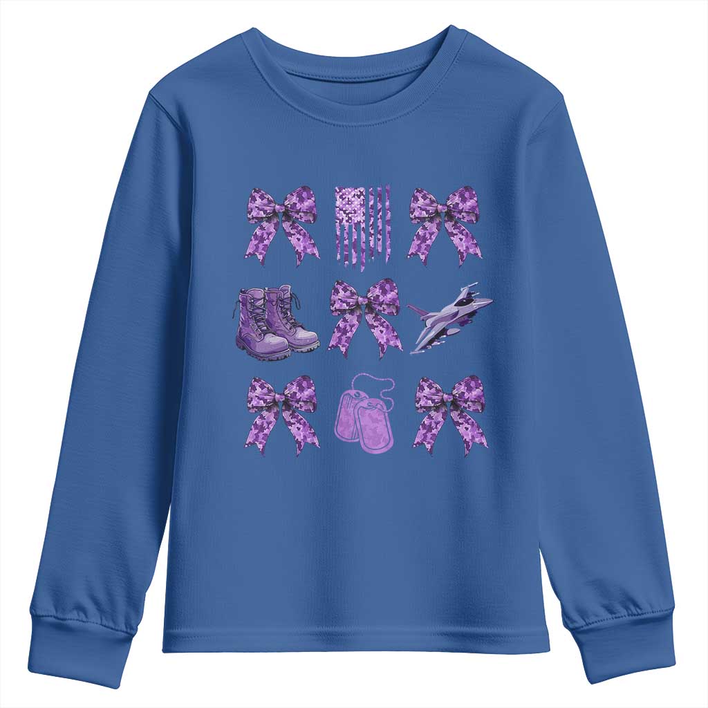 Military Kid Month Camo Coquette Bow Youth Sweatshirt