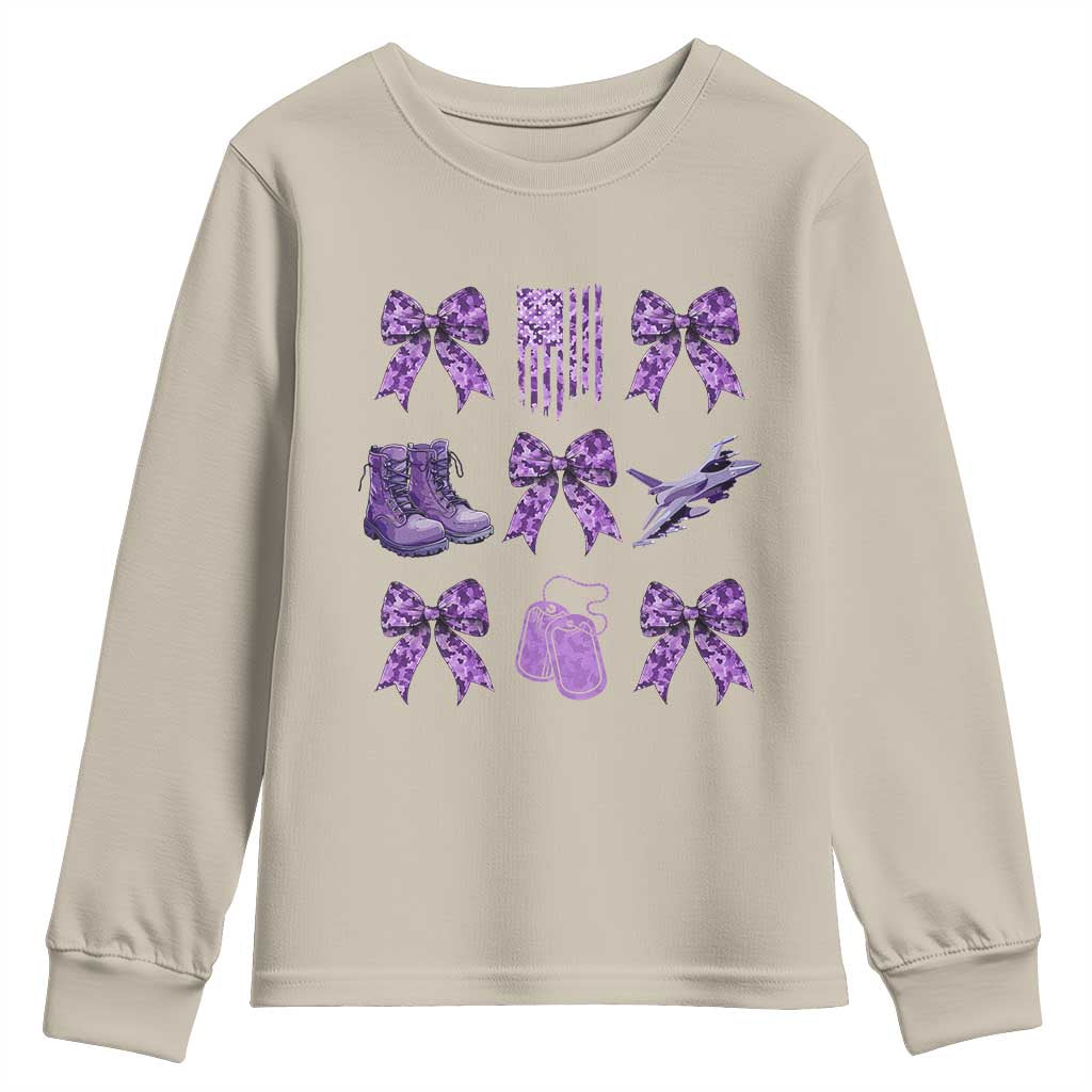 Military Kid Month Camo Coquette Bow Youth Sweatshirt