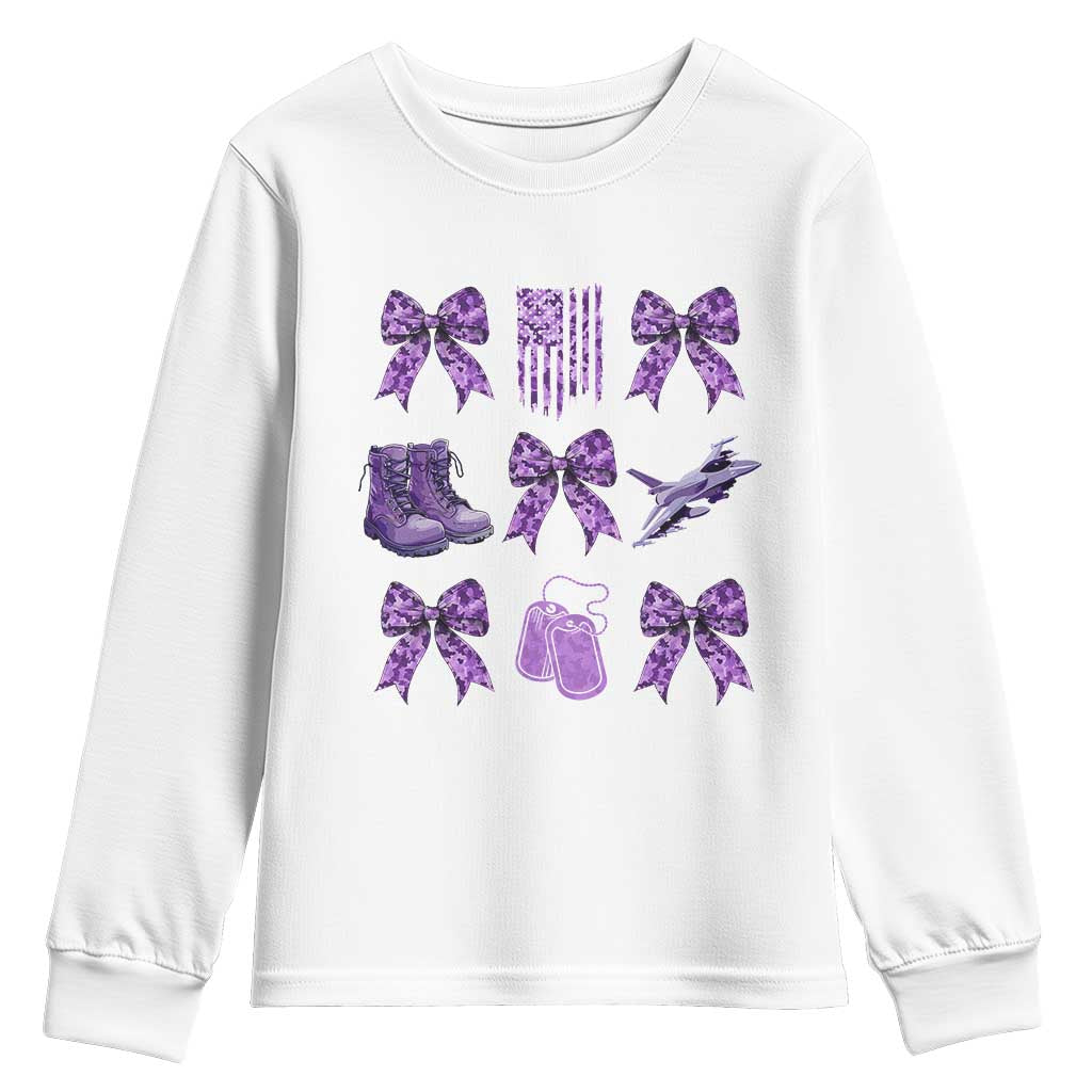 Military Kid Month Camo Coquette Bow Youth Sweatshirt