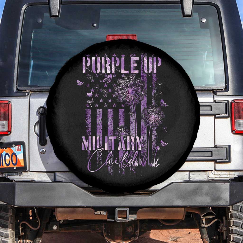 Purple Up Military Child Spare Tire Cover Dandelion Vintage American Flag Military Child Month
