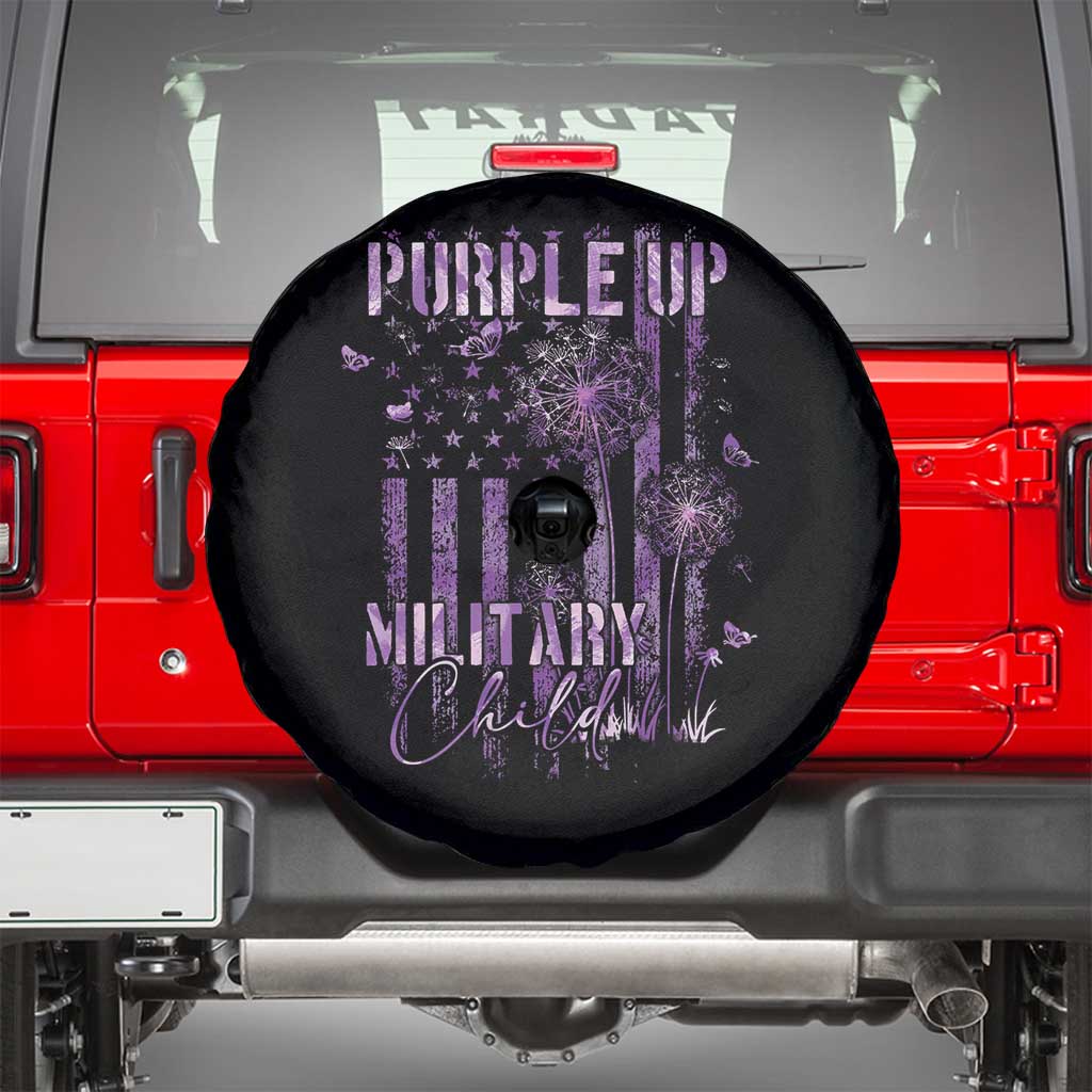 Purple Up Military Child Spare Tire Cover Dandelion Vintage American Flag Military Child Month