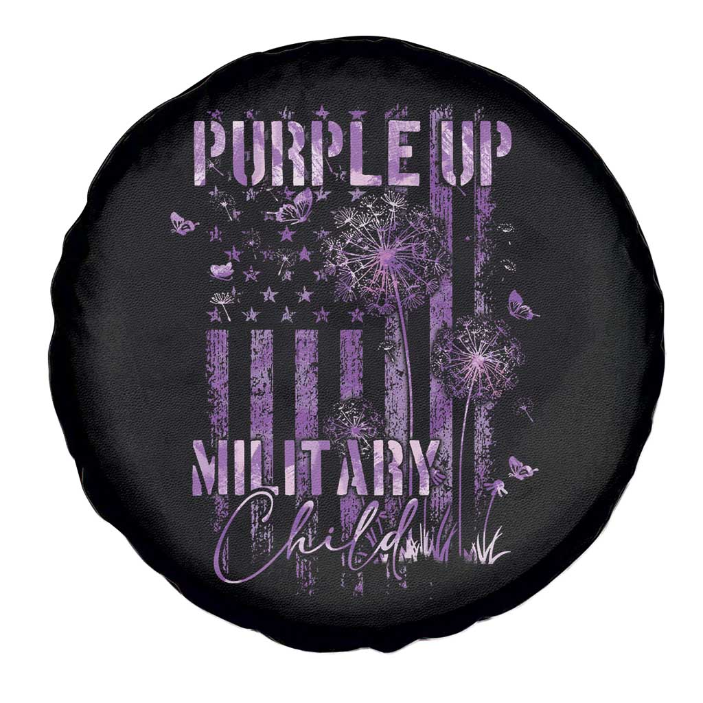 Purple Up Military Child Spare Tire Cover Dandelion Vintage American Flag Military Child Month
